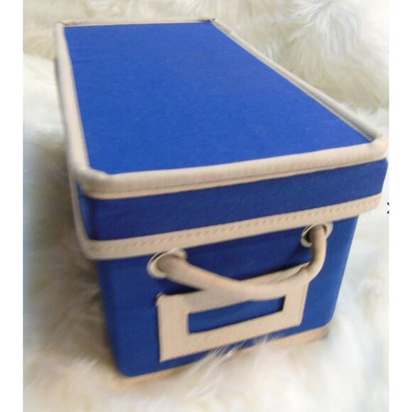 NEW Pottery Barn Canvas STORAGE BIN & LID Blue 13x7x6" Tote Box Shelf Basket - Picture 6 of 9